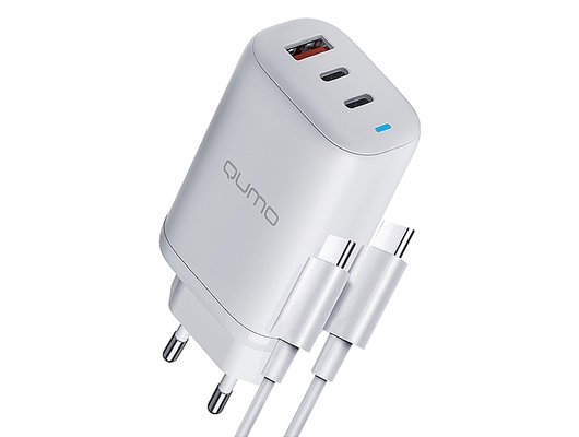 Зарядное устройство Qumo Energy PD 65Вт (0118) USB-A QC3.0 + 2 USB Type-C PD, цвет белый